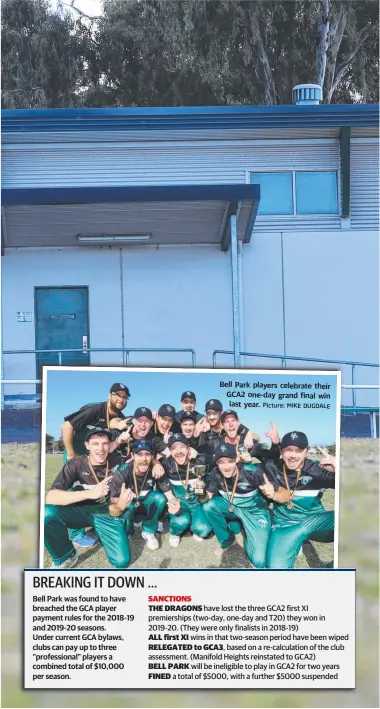  ?? Picture: MIKE DUGDALE ?? Bell Park players celebrate their GCA2 one-day grand f inal win last year.