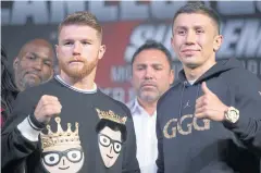  ?? REUTERS ?? Saul Alvarez, left, and Gennady Golovkin pose during a press conference.