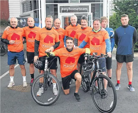  ??  ?? A GROUP of Dundee United legends helped raise £1,275 for charity after cycling 75 miles.
Among the group — who were raising money for Maggie’s Centre at Ninewells — were John Holt, Dave Narey, Paul Hegarty and Maurice Malpas.
They left Tannadice...