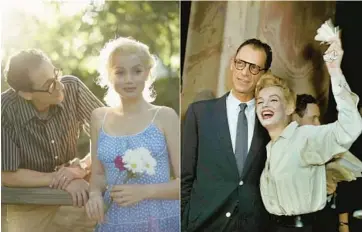  ?? NETFLIX, AP ?? LEFT: Adrien Brody, as playwright Arthur Miller, and Ana de Armas, as Marilyn Monroe, star in Andrew Dominik’s film “Blonde.” RIGHT: Arthur Miller and Marilyn Monroe celebrate their civil wedding ceremony in June 1956 in New York.