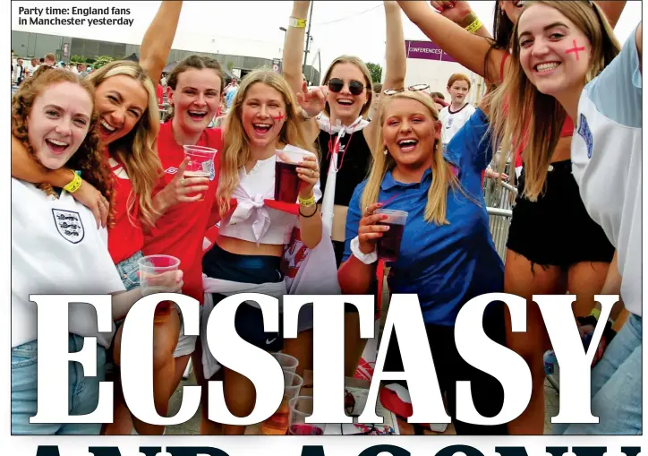  ??  ?? Party time: England fans in Manchester yesterday