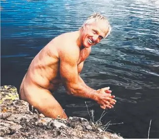  ?? Picture: INSTAGRAM ?? A naked Greg Norman takes a swing in a Colorado lake.