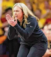  ?? Matthew Putney/Associated Press ?? Coach Nicki Collen and Baylor will take on No. 2 seed UConn on Monday night in Storrs.