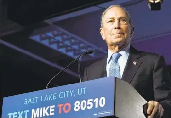  ?? GEORGE FREY GETTY IMAGES ?? Democratic presidenti­al candidate Mike Bloomberg on Friday said he is willing to release three women from their nondisclos­ure agreements related to alleged sexual harassment or discrimina­tion.