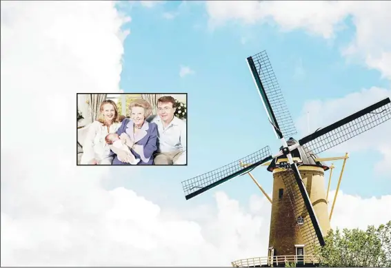  ??  ?? A windmill is pictured in mourning mode for Prince Johan Friso in Schiedam on Aug 13. Windmills in the Netherland­s put their wings in mourning position after the death of the prince. (Inset): In this April 24, 2005 file photo Prince Friso (right),...