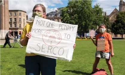  ?? Photograph: Simon Chapman/LNP ?? A protest against privatised contracts for coronaviru­s test and trace, Bristol, August 2020.