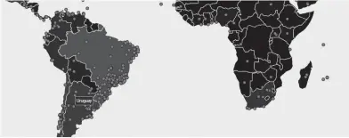  ??  ?? URUGUAY. Figura en un mapa como uno de los países alcanzados por el ciberataqu­e.