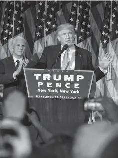  ?? Newsday ?? ■ President-elect Donald Trump speaks to supporters November 9, 2016, in New York City after winning the presidenti­al election.