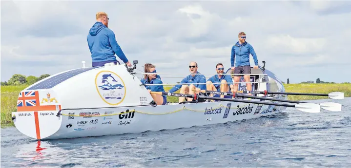  ?? ?? The Prince of Wales joins members of HMS Oardacious for a row on Dorney Lake and offers a boost to their preparatio­ns for a 3,000-mile Atlantic crossing in December in aid of a mental health charity