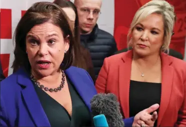  ??  ?? Appointed by edict: Sinn Fein leaders Mary Lou McDonald (left) and Michelle O’Neill