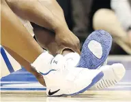  ??  ?? A close-up view of the shoe worn by Zion Williamson of the Duke Blue Devils on Wednesday.