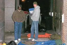  ?? PHOTO: CENTREPOIN­T/AP ?? Prince William and Centrepoin­t CEO Seyi Obakin prepare for a night sleeping rough in central London.