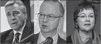  ?? TELEGRAM FILE PHOTOS ?? From left, Premier Dwight Ball, Progressiv­e Conservati­ve Leader Ches Crosbie and NDP Leader Gerry Rogers.