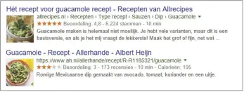  ??  ?? Rich Snippets vallen in zoekresult­aten extra op, bijvoorbee­ld dankzij een foto en een beoordelin­g.