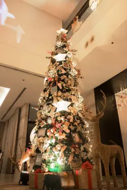  ??  ?? SEDA Abreeza’s Christmas Tree lights up in gold, silver, and red