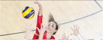  ?? DAVID MOLL ?? Fourth-year outside hitter Laura McManes is part of a core group of leaders on the University of Calgary Dinos volleyball team, ranked No. 5 in CIS as they head into the playoffs.