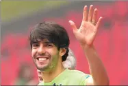  ?? AP FILE ?? Former Ballon d’Or winner Kaka waves to spectators during a Brazil training session at the Bird’s Nest Stadium in Beijing in October 2014 ahead of a friendly against Argentina. The 35-year-old announced his retirement on Sunday.