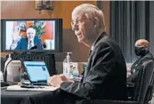  ?? GREG NASH/GETTY ?? Dr. Francis Collins, director of the National Institutes of Health, is questioned by Sen. Bernie Sanders, I-Vt., left.