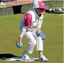  ?? BOWLS NZ ?? Bev Morel, 76, shows her form in winning her third national championsh­ips titles in the 2018 pairs in Dunedin.