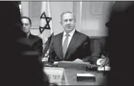  ?? AP/GALI TIBBON ?? Israeli Prime Minister Benjamin Netanyahu, who will be visiting Washington starting Tuesday, chairs the weekly Cabinet meeting Sunday in Jerusalem.