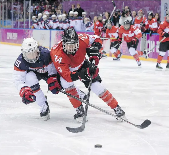  ?? — GETTY IMAGES ?? Canada’s Natalie Spooner says: ‘I don’t think the (women’s world championsh­ip) tournament would be the same without,’ the U.S. after it was announced Tuesday that the American national team had reached a new funding agreement with USA Hockey.