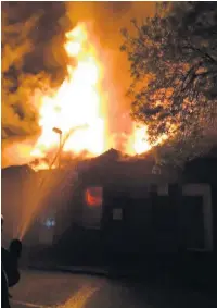  ??  ?? The fire at the former FAB building on Beaconsfie­ld Street in Haslingden forced people from their homes