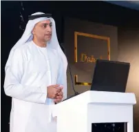  ??  ?? Dr Haidar Al Yousuf speaks during the launch of the Dahab insurance card. — Supplied photo