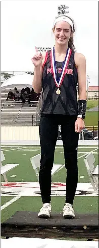  ?? Photograph­s courtesy of Heather Wade ?? Lady Blackhawk junior Cassidy Mooneyhan cleared 12 feet 6 inches to earn the gold medal in the Meet of Champions this past week.