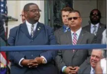  ?? PHOTOS BY JOHN BERRY — THE TRENTONIAN ?? Trenton City Clerk Dwayne Harris, left, stands with Pedro Medina. Medina is the city’s new acting Police Director.