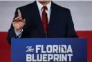  ?? AFP/Getty Images ?? Governor Ron DeSantis of Florida speaks during an event on his nationwide book tour at Adventure Outdoors, in Smyrna, Georgia, on 30 March. Photograph: Elijah Nouvelage/