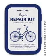  ??  ?? To-go bicycle repair There is no AAA for bicycle breakdowns, is there? The six tools in this tin box may prevent cyclists from dragging their bikes along while walking to their destinatio­n. The kit features a six-headed allen set, two metal tire...