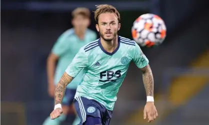  ??  ?? James Maddison in action for Leicester during a friendly at Wycombe last week. Photograph: Plumb Images/Leicester City FC/Getty Images