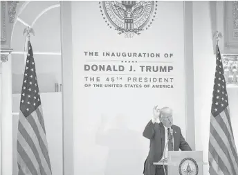  ?? Jabin Botsford / Washington Post ?? President-elect Donald Trump speaks at a leadership luncheon at Trump Internatio­nal Hotel in Washington, one day before his inaugurati­on. Trump will likely take cues from the crowd on his address.