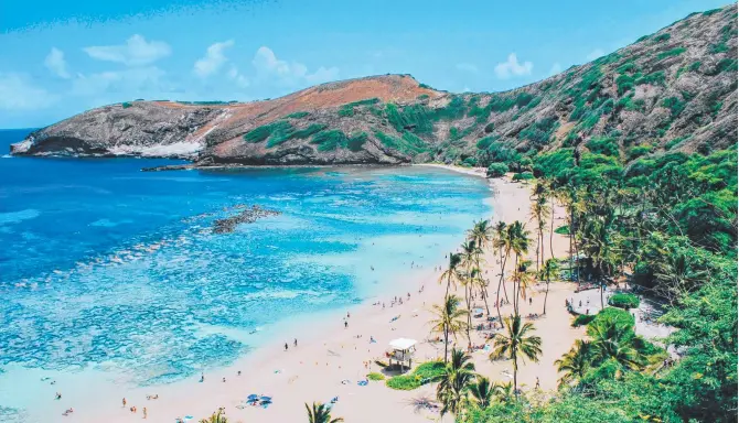  ?? Main picture: Getty Images ?? How can you beat the beautiful beaches of Honolulu? There are special package deals for travel to Hawaii. Bottom, from left, Port Arthur, Singapore and Sydney.