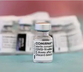  ?? /Reueters/Eric Gaillard ?? No harm expected: A vial of the Comirnaty Pfizer-BioNTech Covid-19 vaccine, part of the coronaviru­s disease vaccinatio­n campaign in Antibes, France, in March.