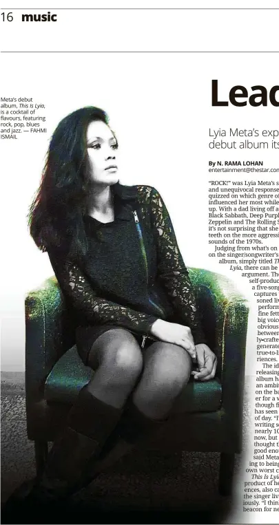  ??  ?? Meta’s debut album, This Is Lyia, is a cocktail of flavours, featuring rock, pop, blues and jazz. — FAHMI ISMAIL