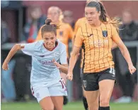  ?? ?? Clare Shine (right) in Champions League action against Roma at Petershill Park last month