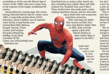  ??  ?? Spider-Man has made quite a mint for Sony Pictures over the years.