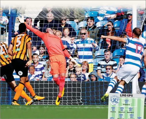  ??  ?? LEVELLER: Matt Smith scores QPR’s first goal to get them back into the match