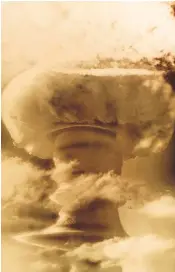  ??  ?? The mushroom cloud, above, over Christmas Island after the November 1957 test, reported in an island newspaper, left