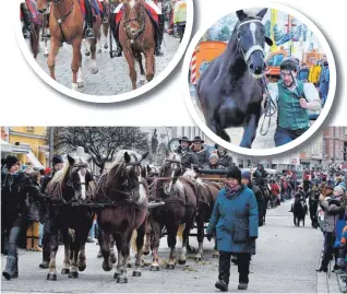  ?? ?? Tausende haben den Umzug zum Kalten Markt besucht und waren, wie hier von den zahlreiche­n Gespannen, begeistert. Fotos: hafi