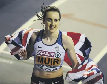  ??  ?? 0 Laura Muir celebrates her 1500m win at the European Indoor Championsh­ips in Glasgow in March.