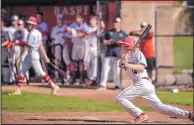  ?? JIM THOMPSON/JOURNAL ?? Nicky Gaeto swings away for seventh-seeded Albuquerqu­e Academy, which lost to 10th-seeded Santa Teresa on Friday.