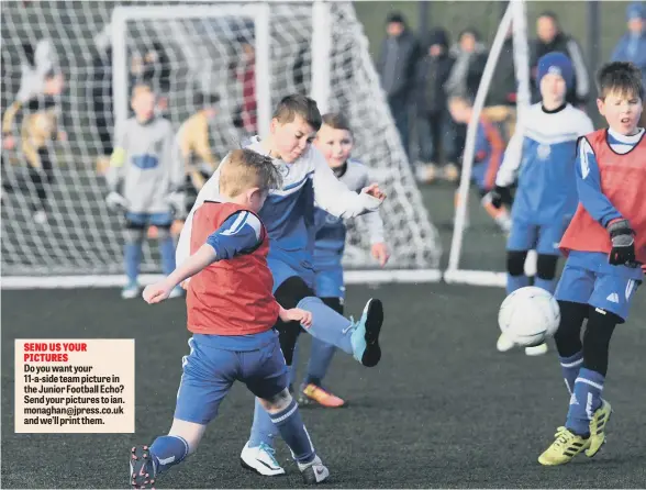  ??  ?? Russell Foster League action at East Durham College, Peterlee, with Newton Aycliffe Youth U10s (red) taking on Waldridge Park Denwick U10s (blue).