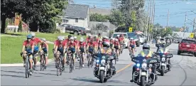  ?? HARRY ROSETANNI SPECIAL TO THE NIAGARA FALLS REVIEW ?? Some 28 cyclists from law enforcemen­t and emergency medical services launched the Cancer Tour de Golden Horseshoe on Tuesday morning in Fort Erie.