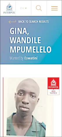  ?? ?? Wanted suspect Wandile Mpumelelo Gina. (Courtesy pic)