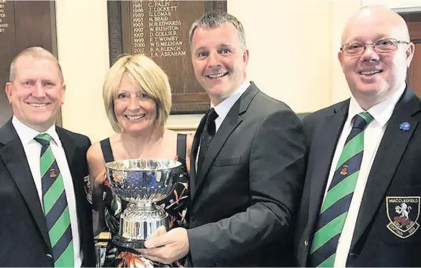  ??  ?? Dave receives his trophy from Captain Mark Warren and competitio­n sponsors, Neil and Judy Mutter; Below, Styal’s Sam Hall in action