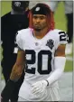  ?? STEW MILNE — THE ASSOCIATED PRESS ?? The Raiders’ Damon Arnette (20) following Sunday’s game against the Patriots in Foxborough, Mass.