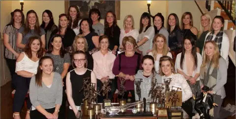  ??  ?? Kate Kelly with her mother, Peggie, and camogie colleagues at a function hosted in her honour by the St. Inar’s/Shelmalier club in Hotel Curracloe on Sunday.