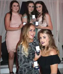  ??  ?? Cromane U16 ladies, runners up 2016 (back) Julia Casey, Sarah Casey, Shannon Foley. Front Row: Chloe Teahan and Patrice McKenna Hoare at the South and Mid Kerry Rowing Awards.